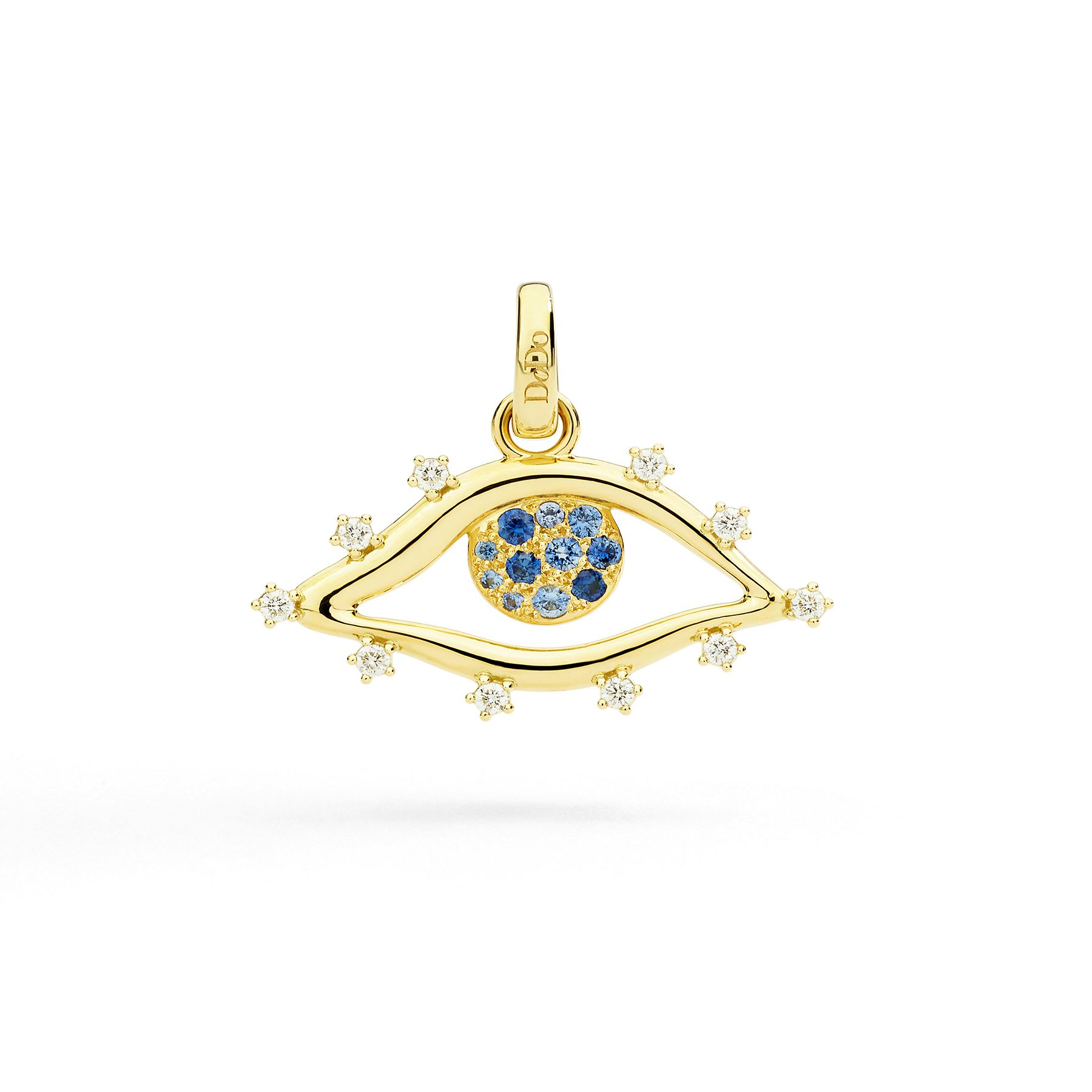 YELLOW GOLD EYE CHARM, SAPPHIERS & DIAMONDS